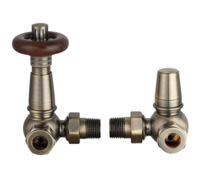 Corner Thermostatic Radiator Valve & Lockshield – Traditional – Antique Brass
