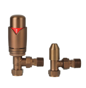 Bronze Angled Thermostatic TRV &amp; Lockshield