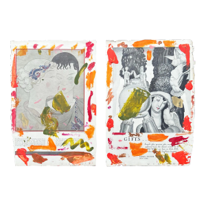 Abstract Paintings on Vintage Advertisements, a Pair by Virginia Chamlee