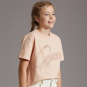 Guess Girls Cotton Jersey Cropped T-Shirt Blissful Pink