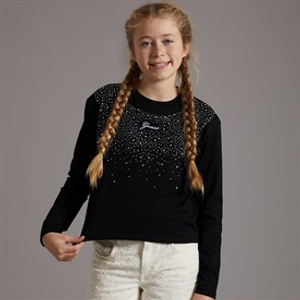 Guess Girls Stretch Jersey Long Sleeve T-Shirt Jet Black A996