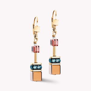 Iconic GEOCUBE Earrings Gold Plated Iconic Metallic Art Nouveau