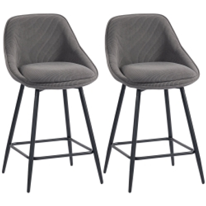 HOMCOM Set of 2 Bar Stools with Cord Upholstery and Steel Legs, Padded Chairs for Kitchen Island, Dining Room, Gray