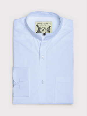 Double Cuff Blue Cotton Nehru Shirt