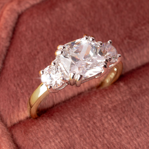 Signature Silver & Gold Plated Cushion & Round CZ Trilogy Ring
