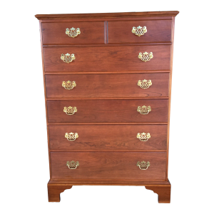 Stickley Cherry 6 Drawer Chippendale Style Bracket Foot High Chest of Drawers