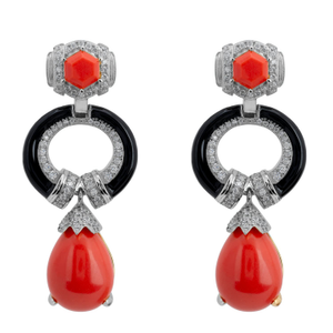 Clara Bow Coral & Enamel Drop Earrings Silver