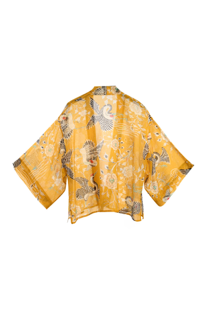 Mustard Dynastic Bird Print Light Weight Kimono (one size)