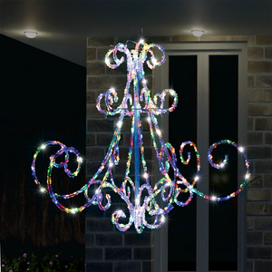 Festive Magic Christmas LED Flashing Acrylic Chandelier Lights Multi Coloured 75x60cm