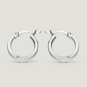 CANDY Cane Silver Diamond Cut Ribbed Hoop Earrings