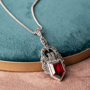 Signature Silver Marcasite & Garnet CZ King Necklace