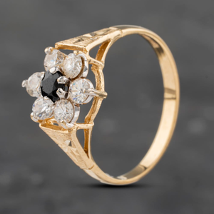 Pre-Owned 9ct Yellow Gold Sapphire & Cubic Zirconia Cluster Ring 41103160