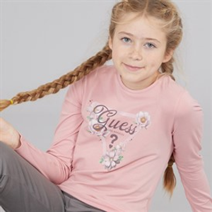 Guess Girls Stretch Jersey Long Sleeve T-Shirt Beloved Pink