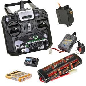 Tamiya Radio Control RC Car Bundle with Stick Type Radio, 5000mAh Battery and 2A Fast Charger & Metal Geared Steering Servo - Bundle 3