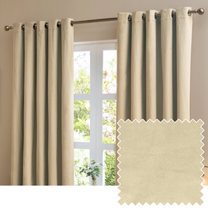 Furn Ultimate Velvet Ready Made Eyelet Blockout Curtains Natural