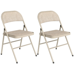 HOMCOM Juego de 2 Sillas Plegables Tapizadas en Lino Sintético con Respaldo y Estructura de Acero para Salón 45x46x78 cm Beige
