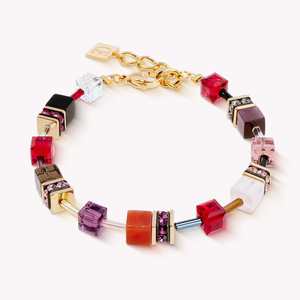 DELUXE GEOCUBE Bracelet Gold Plated Smoky Quartz, Carnelian & Onyx