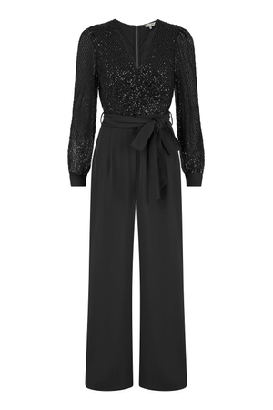 Yumi Sequin Jumpsuit With Long Sleeves In Black (M)