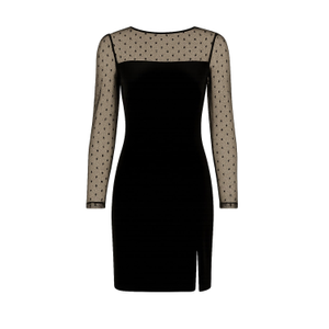 Yumi Velvet Dress With Sheer Long Sleeves In Black (XS)