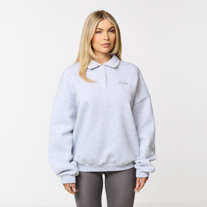 Collegiate Button Up Sweatshirt | Grey Marl