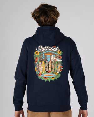 Surf Shack Cornwall Mens Pop Hoodie in Blue