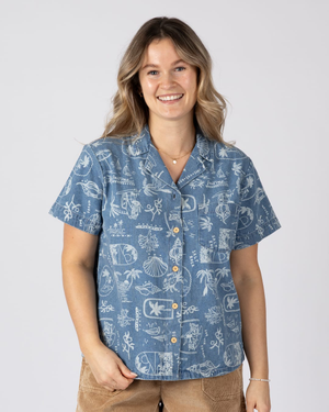 Island Life Womens Short Sleeve Shirt in Blue