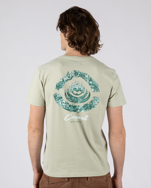 Deep Sea Flame Cornwall Mens Short Sleeve T-Shirt in Light Green