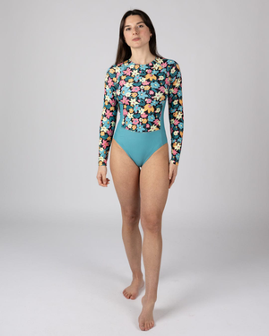 Holidaze  Womens Long Sleeve Swimsuit in Blue
