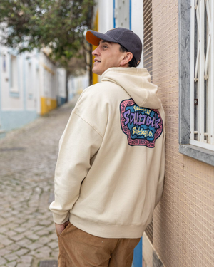 Mens Tribal Frame Pop Hoodie in Cream
