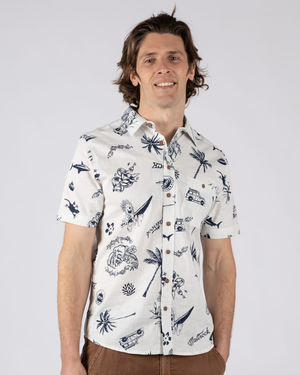 Summer Souls Mens Short Sleeve Shirt in Cream