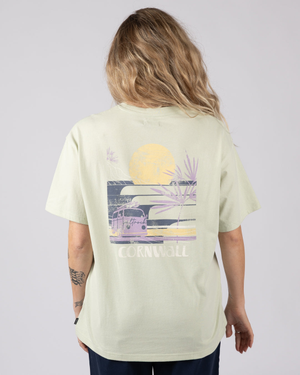 Poster Location Cornwall Womens Oversized Short Sleeve T-Shirt in Light Green