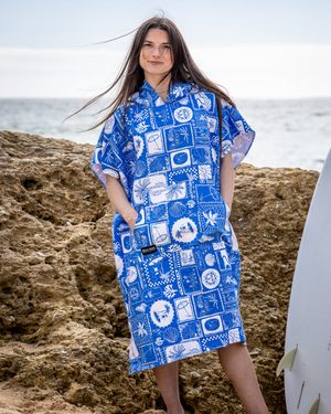 Island Tiles Poncho in Bright Blue