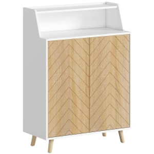 HOMCOM Zapatero Entrada Recibidor con 2 Puertas Estantes Ajustables y Compartimento Abierto 75x35x104 cm Blanco y Natural