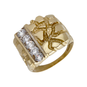 Pre-Owned 9ct Yellow Gold Cubic Zirconia Set Nugget Signet Ring