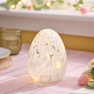 Œuf Lumineux en Verre Moucheté Blanc