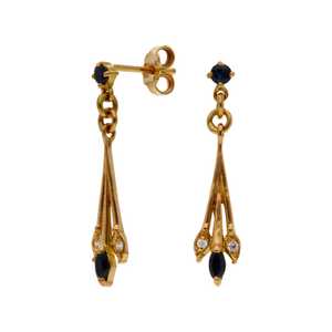 Pre-Owned 18ct Yellow Gold Sapphire & Diamond Drop Earrings
