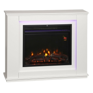 HOMCOM Chimenea Eléctrica 1000/2000W con Efecto de Llama de 5 Niveles de Brillo y 12 Colores para 30 ㎡ Blanco
