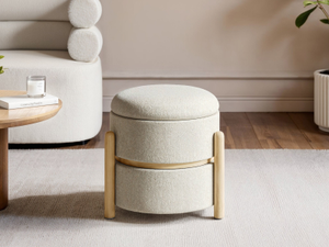 SOLACE+CO Ada Storage Round Pouffe Beige Boucle