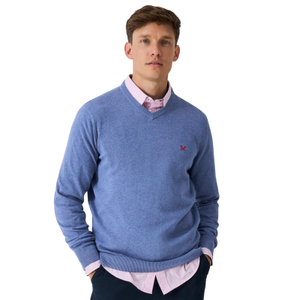 Crew Clothing Mens Organic Cotton Vee Sweatshirt - L / Blue Marl Woad