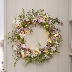 50cm Pre Lit Daisy Dreams Wreath