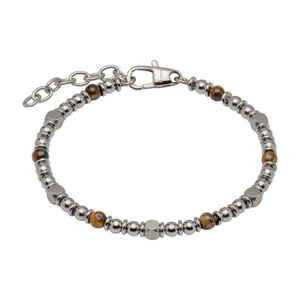 Stainless Steel Bead Bracelet with Brown Tiger Eye