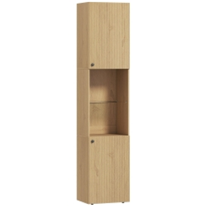 HOMCOM Armario de Baño Alto de 6 Niveles con 2 Puertas Estante de Vidrio Templado Estantes Ajustables 40x31x182 cm Roble