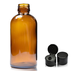 200ml Amber Glass Boston Bottle With Flip Top Cap - Black