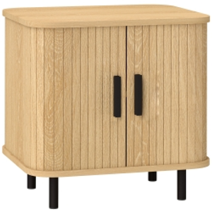 HOMCOM Mesita de Noche para Dormitorio con Puertas Correderas 2 Estantes y Patas de Acero Estilo Escandinavo 48x40x48 cm Roble