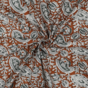 Tissu coton indien block print Nalini - Cognac
