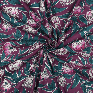 Tissu coton indien block print Serina - Aubergine