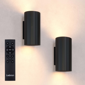 2x LED Wandleuchte USB Aufladbar mit Fernbedienung - Schwarz – Kabellos – Dimmbar - 2700K - 4400-mAh-Akku - Für den Innen- und Außenbereich geeignet - Rund