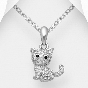 Signature Silver Sparkly CZ Cat Pendant
