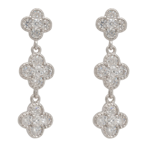 Mini Triple Clover Drop Earrings Silver