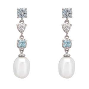 Pearl Whisper Drop Earrings Aquamarine Silver
